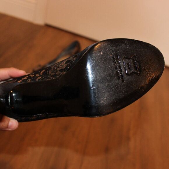 Stuart Weitzman Black & Brown Lace Peep Toe Pumps Heels Women's Size 8.5 - Picture 13 of 13